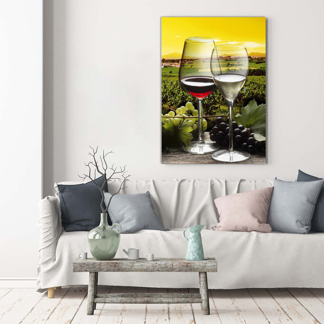 Wein und Trauben - Kunstdrucke auf Leinwand - Wrapped Canvas