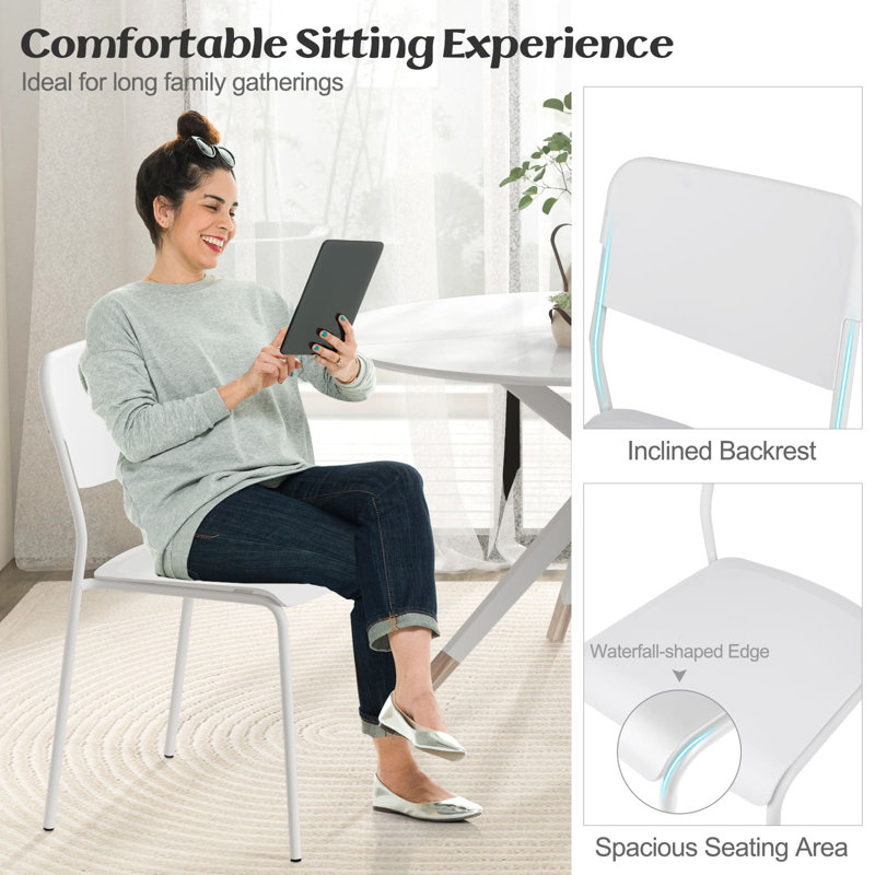 Modern Dining Chairs Set Of 4 Stackable Kitchen Chairs, White
