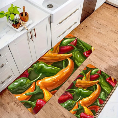 Ensemble de 2 tapis de cuisine piment coloré pour salle à manger, vert, rouge, orange