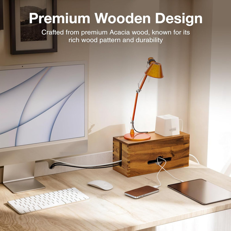 Wooden Cable Organizer Box For Electrical Hiding Cord Management - Power Strip Box Hider Cable Storage Box For Office, Router Wires, Under Desk Cord