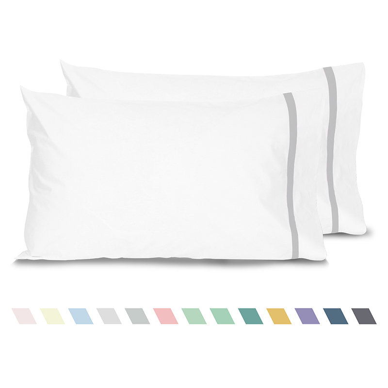 Striped 100% Cotton Percale Pillowcases Open Pillowcases Set, Light Gray, King