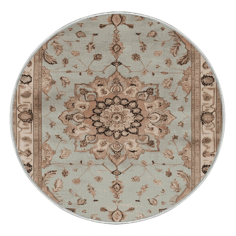 Tapis beige Tabriz lavable à la machine, Rond 4 pi