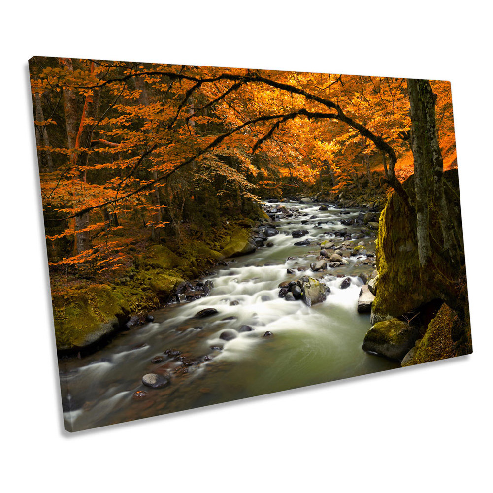 Union Rustic Autumn River Forest CANVAS WALL ART Picture Print ...