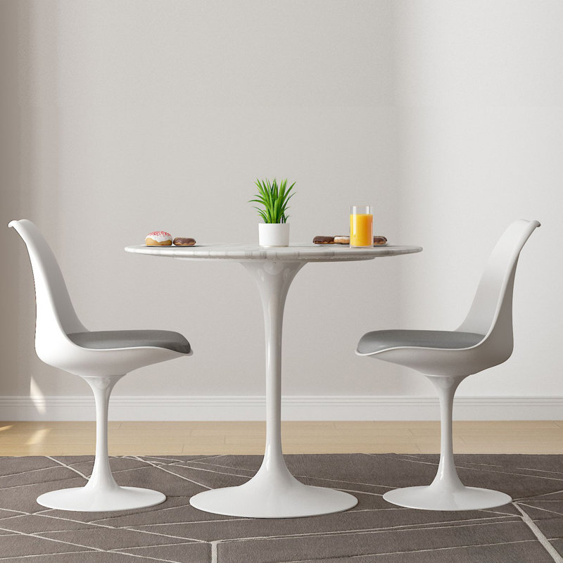 Table de salle à manger en marbre 32 po Modholic Tulip et ensemble de 2 chaises, gris, H 30,5 po x l 31,5 po x P 31,5 po