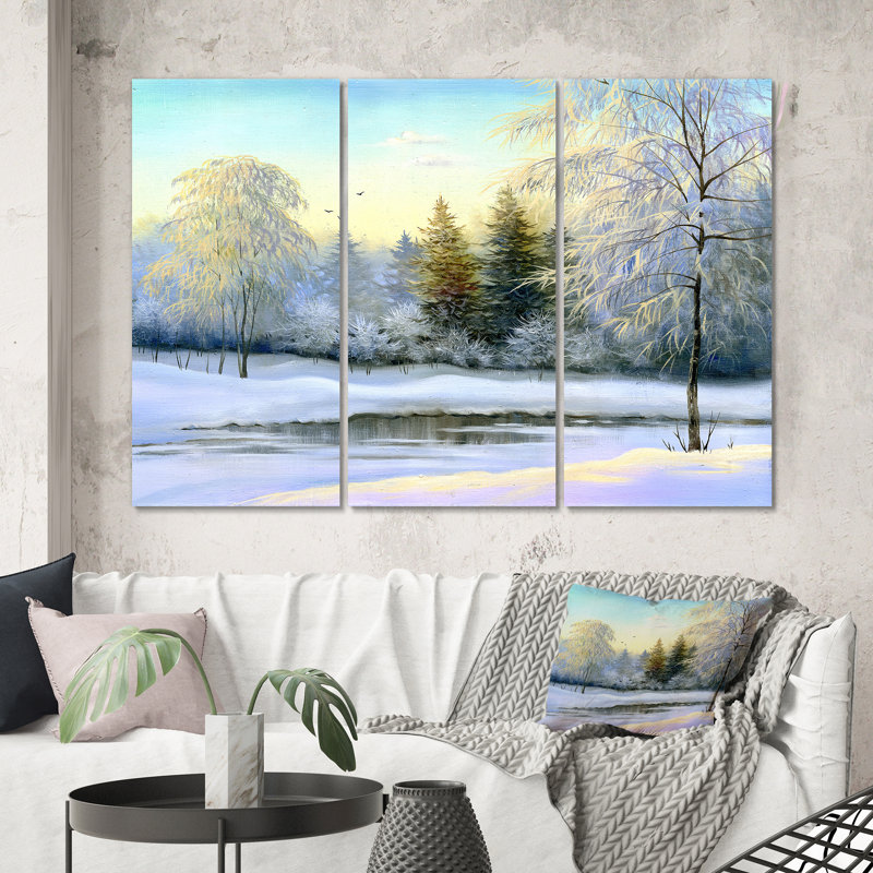 «Beautiful Winter River Landscape Pendant Sunset», reproduction d'art sur toile - PT40763, H 40 po x l 60 po x P 1 po