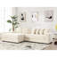 Lit de jour en L en velours côtelé, très grand lit deux places, méridienne gauche, 8 coussins décoratifs beige-1782166822
