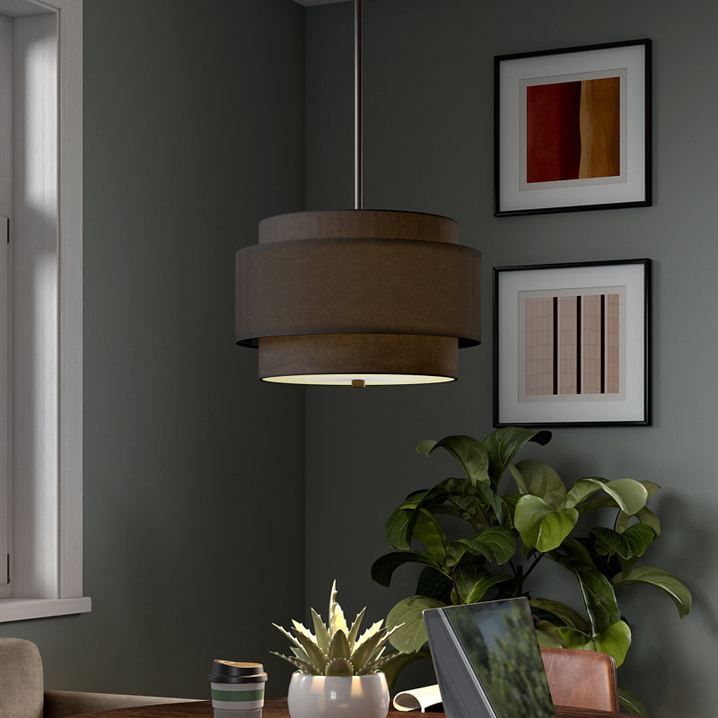 Luminaire suspendu tambour 2 lumières Solomon, Noir satiné, Noir