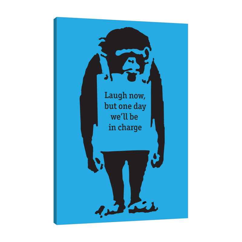 Laugh Now On Blue by Banksy - Wrapped Canvas Print, 46 cm H x 30 cm W x 4 cm D