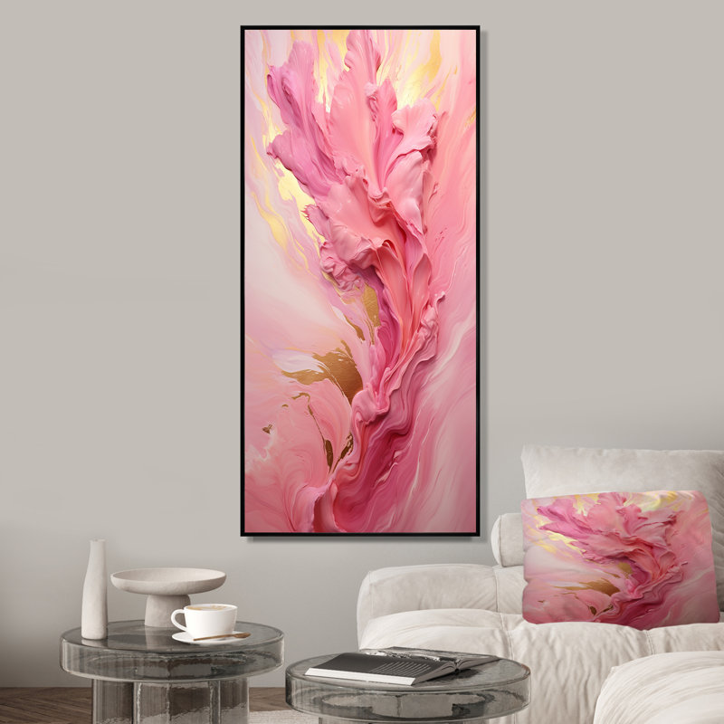 Rose radieux, crépuscule rêve II, Cadre flottant noir, H 60 po x l 28 po x P 1,5 po