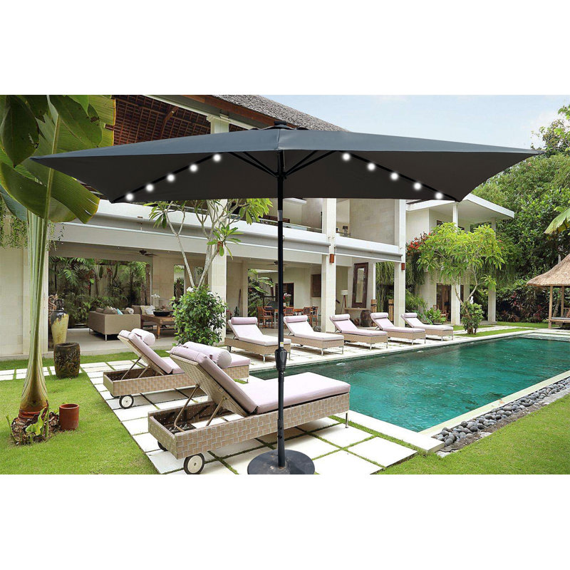 Parasols d'extérieur à énergie solaire 10 x 6,5T rectangulaires à DEL avec manivelle et bouton-poussoir inclinable pour le jardin