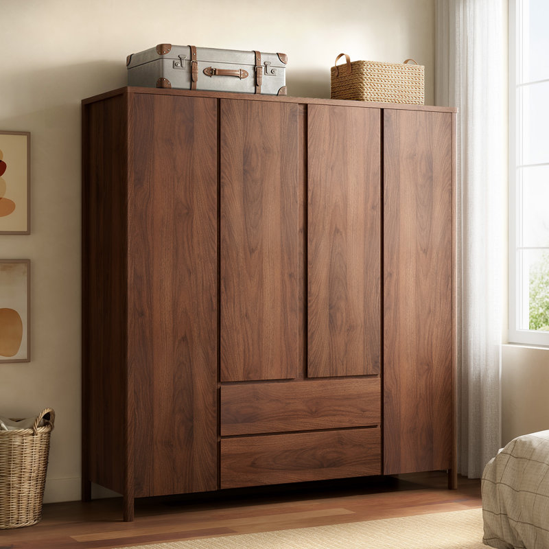 Armoire 70,9 po H, 4 portes avec garde-robe et 2 tiroirs