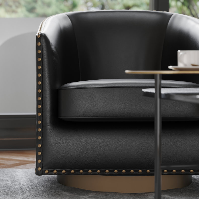 Fauteuil d'appoint pivotant Byran, Similicuir noir