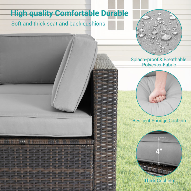 Ensemble de conversation modulaire en rotin 5 pièces avec coussins Romail, gris, Gris foncé