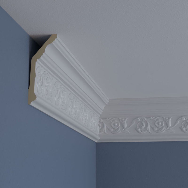 94.5" White Polyurethane Floral Crown Moulding