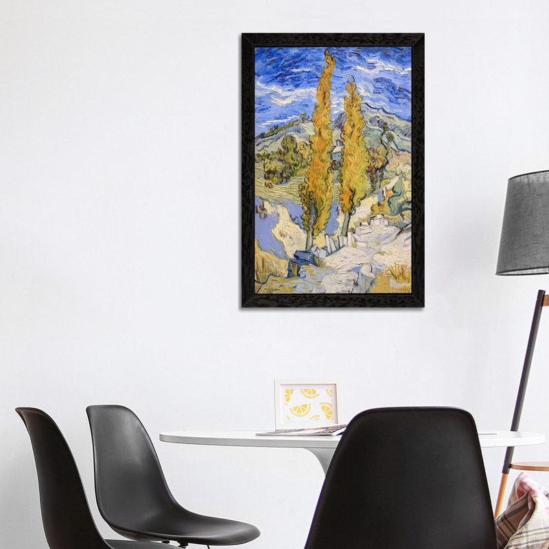 The Poplars At Saint-Remy by Vincent Van Gogh - Floater Frame Painting on Canvas, 66.04 cm H x 45.72 cm W, Black