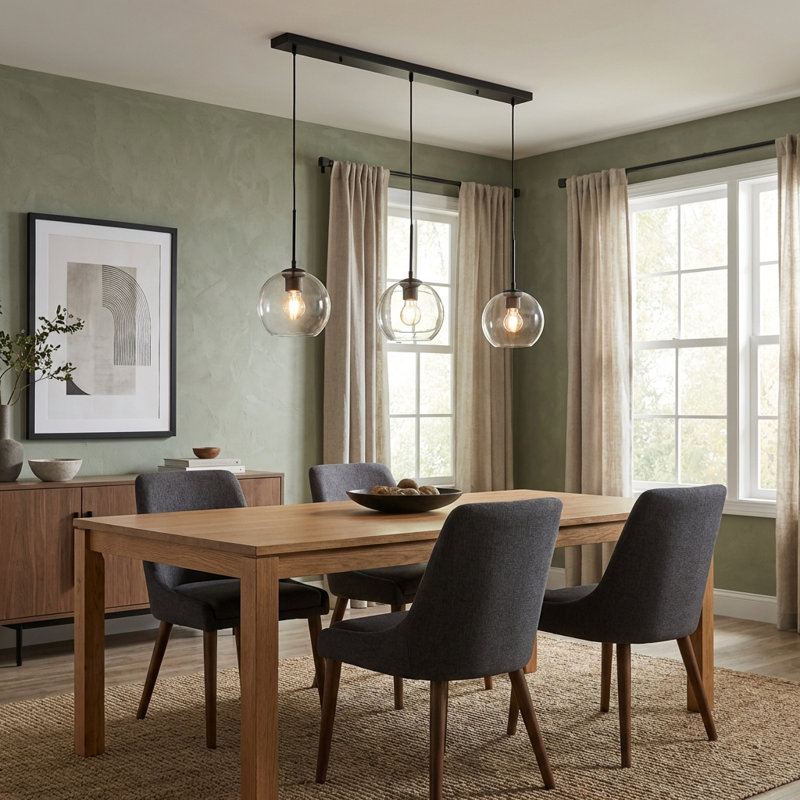 Luminaire suspendu sphérique triple en verre «Merce», luminaire suspendu moderne à hauteur réglable, lustre en verre transparent à 3 lumières avec finition dorée ou noire, compatible E26