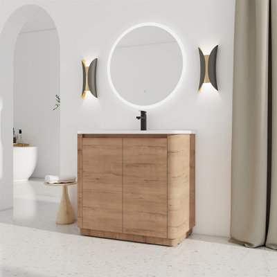 36'' Freestanding Bathroom Vanity With White Ceramic Sink & 2-Soft-Close Door