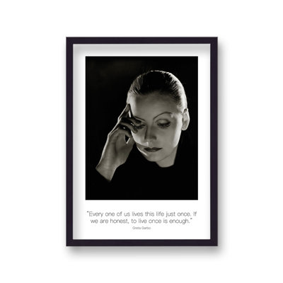 Polaroid Style B&W Icon Greta Garbo Every One of Us Lives This Life Non-Dated 1 Piece Single Picture Frame Wall Art