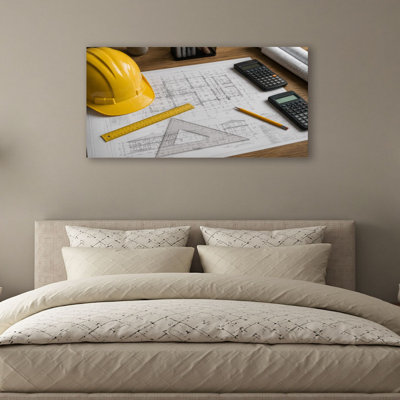 Canvas Wall Art Engineering diagram blueprint paper drafting project sketch Wall Decor for Living Room Bathroom Bedroom Office 20"H x 40"W Art Paintings, Ready to Hang