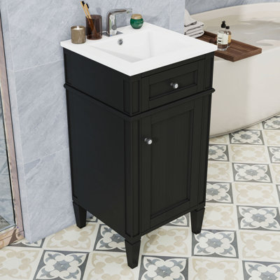 Freestanding Bathroom Vanity with Ceramic Sink, Adjustable Shelf and Soft-Close Door
