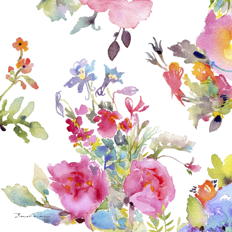 Composition de fleurs aquarelles I, H 30 po x l 30 po x P 1,25 po