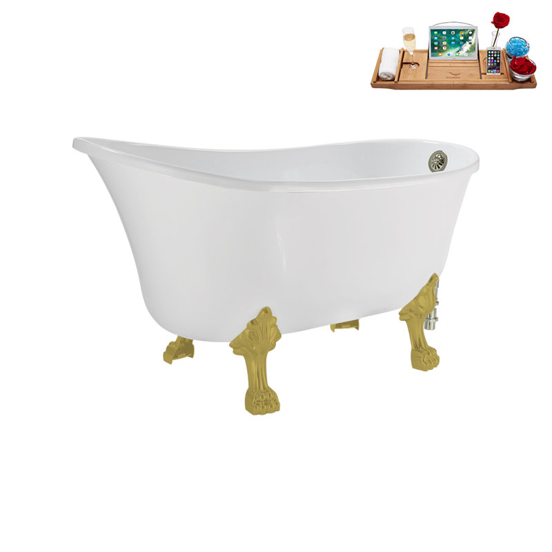 51.2'' x 25.6'' Soaking Acrylic Bathtub, Brushed Gold, Brushed Nickel