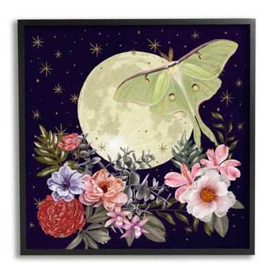 «Calming Nighttime Luna Moth Flying Moon Flowers», estampe numérique texturée par Raquel Maciel