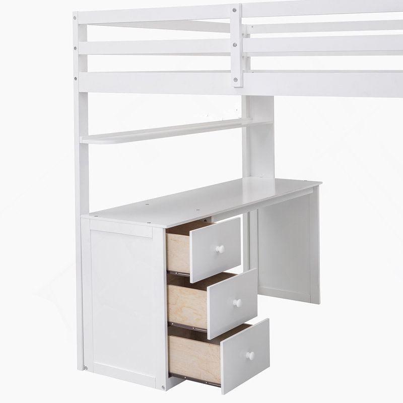 Lit mezzanine avec tiroirs, bureau et garde-robe, White