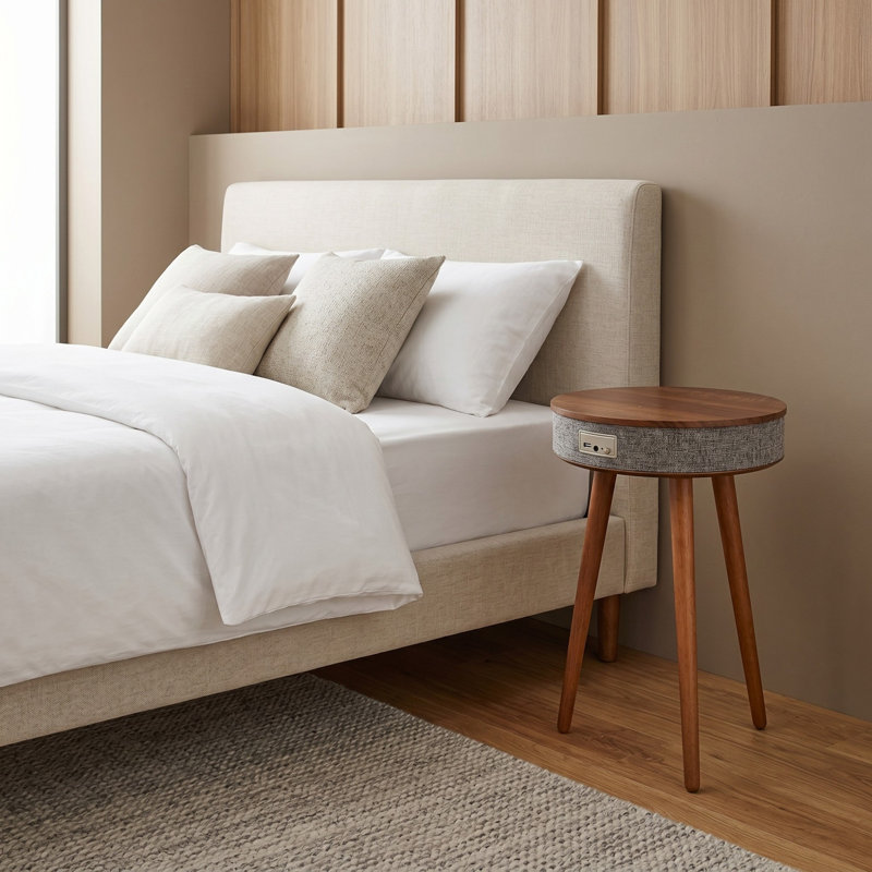 Table de chevet moderne avec haut-parleur Bluetooth, charge sans fil, lumière à capteur, petite table de bout