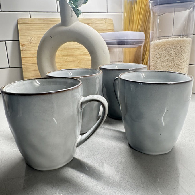 Stoneware Round Coffee Mug (Set of 4) - Blue