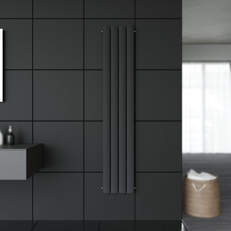 Roxy Vertical Designer Radiator, Black, 160cm H x 30.8cm W x 4.9cm D