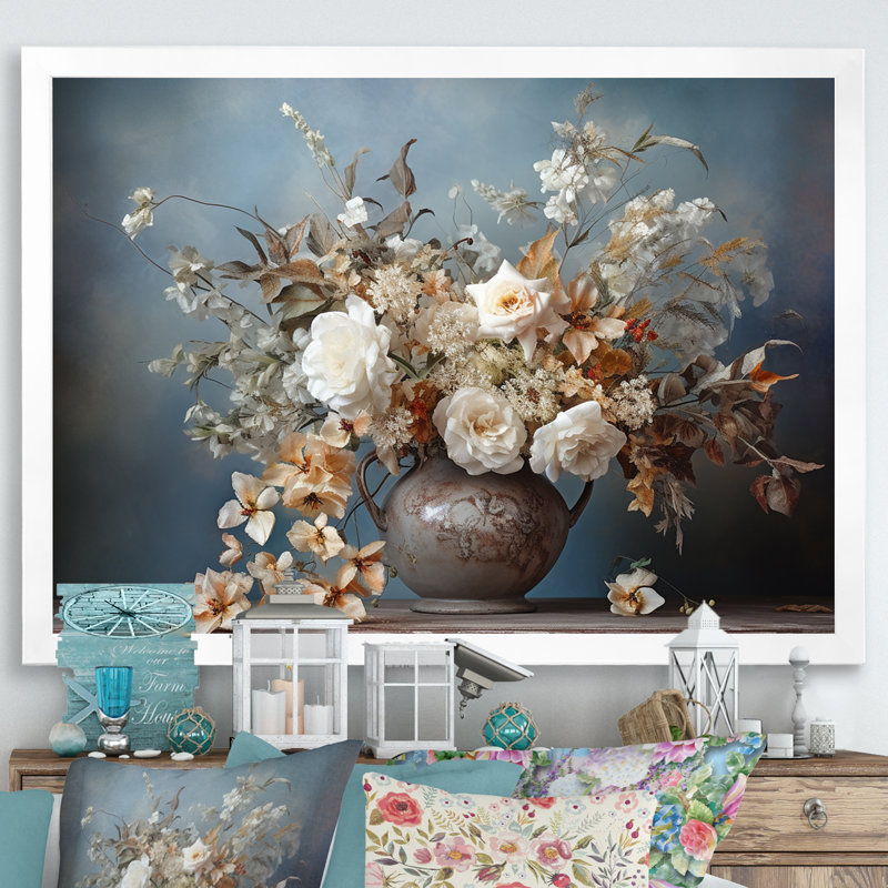 «Elegant Minimalisme Flower Vase In Every Season», reproduction sur toile, Cadre simple blanc, H 24 po x l 32 po x P 1 po