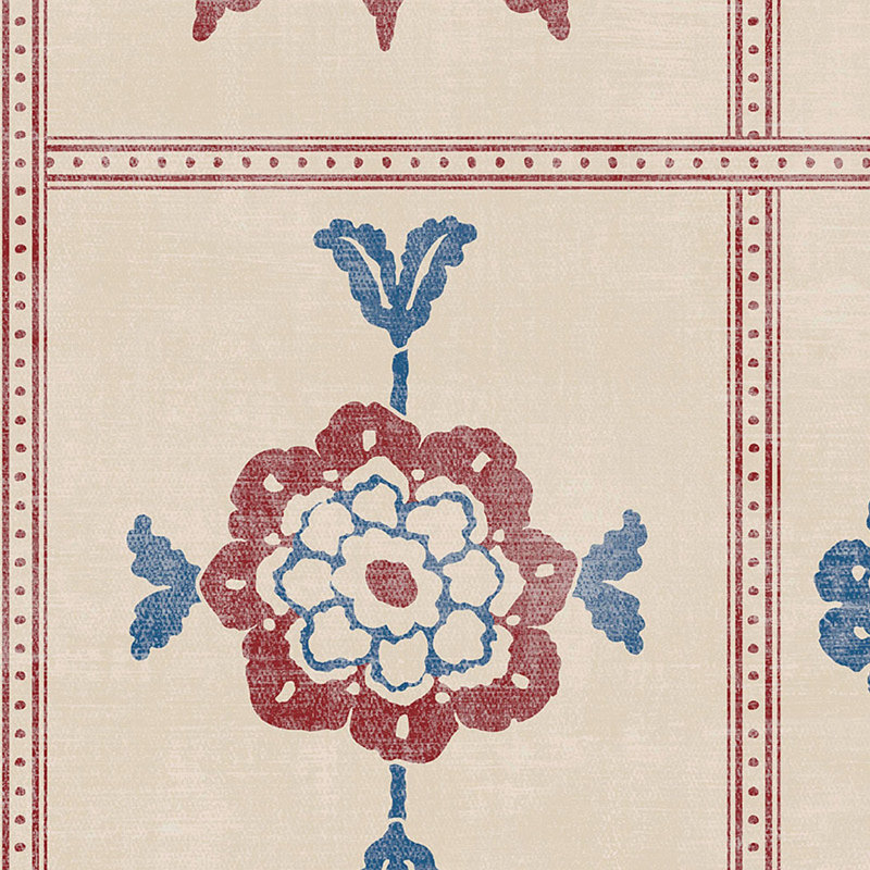 Joules Garden Floral Grid Red/Blue Wallpaper, Red