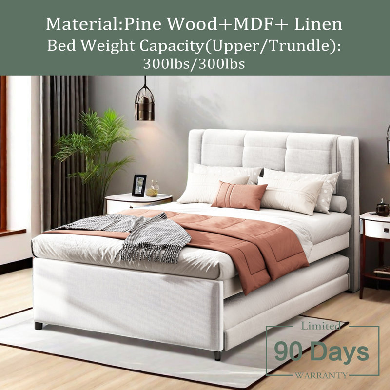 Lit plateforme tapissier Bergwall, Beige