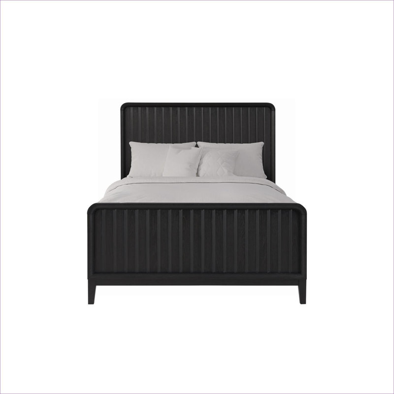 Bed Frame Modern Full Size Deep Black Solid Wood Construction With Vertical Panel Headboard Fits Standard Full Double Mattress