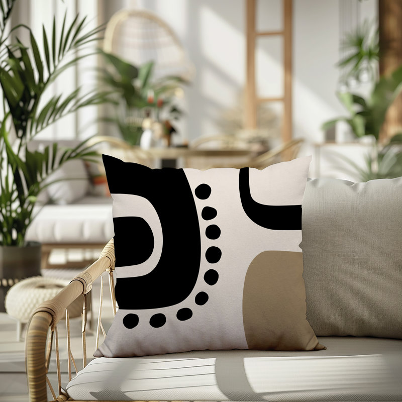 Oreiller carré réversible intérieur / extérieur Tobe Minimalist, H 15 po x l 15 po, Blanc cassé / noir