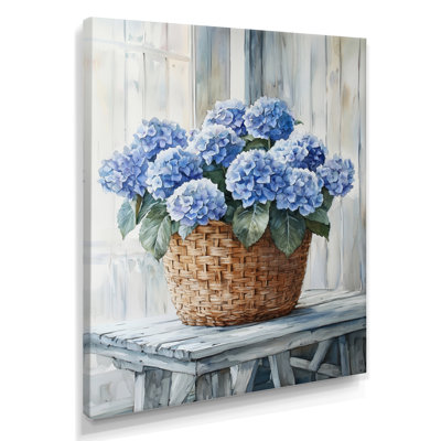 Hydrangeas In A Farm Basket III - Floral Canvas Wall Art