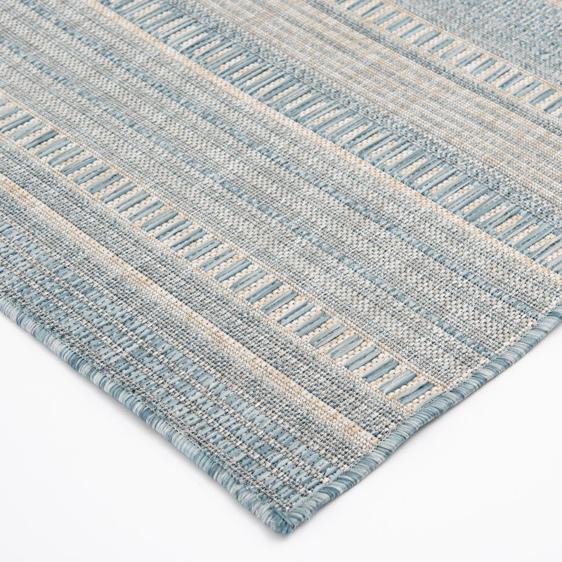 Bungalow Rose Maday Light Blue/Beige Stripe Indoor/Outdoor Polypropylene Area Rug, Rectangle 7'10.5" x 9'10.1"