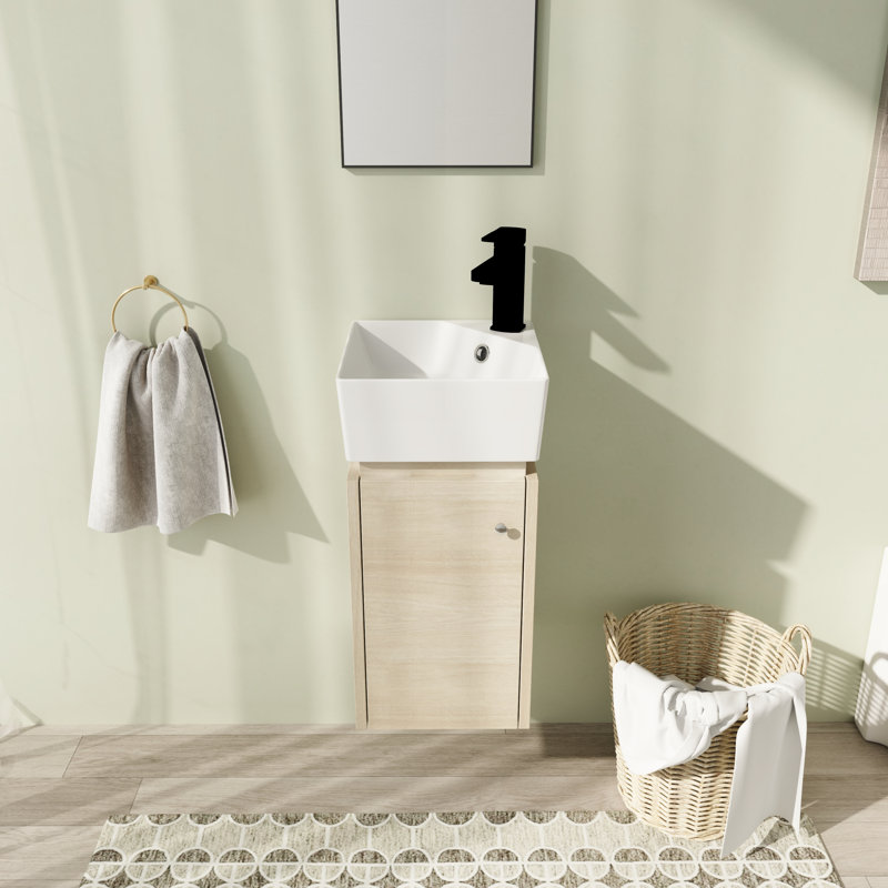 12 inch Wall Mounted Corner Single Bathroom Vanity With Ceramic Vanity Top