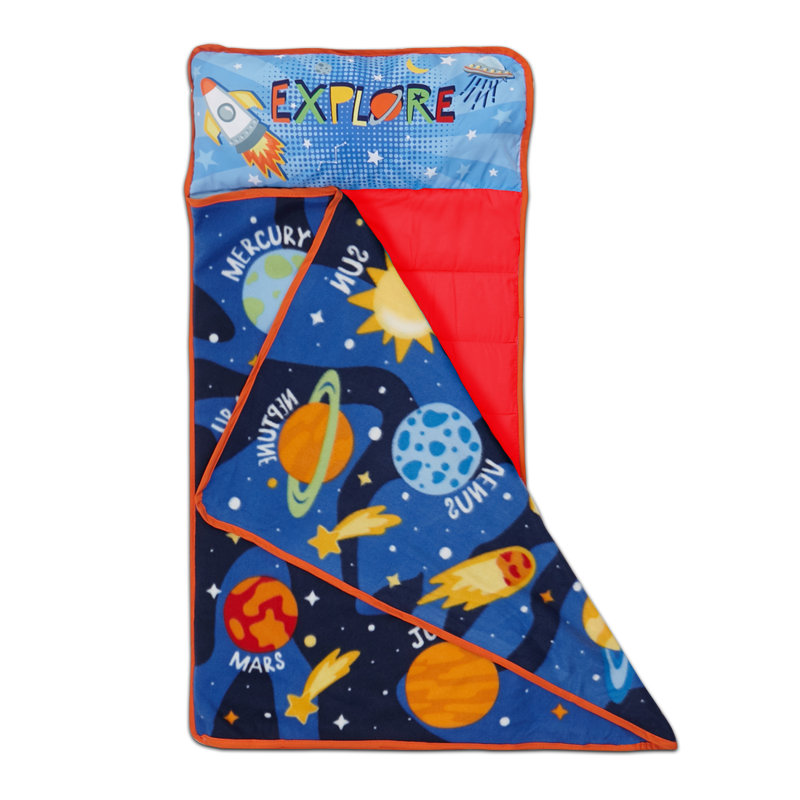  Planets Outer Space Toddler Nap Mat - Includes Attached Pillow and Fleece Blanket