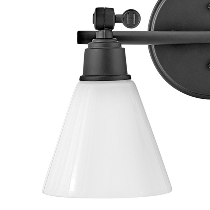 Arti 16-in Adjustable Two Light Bath Vanity with Cased Opal Shade, Black