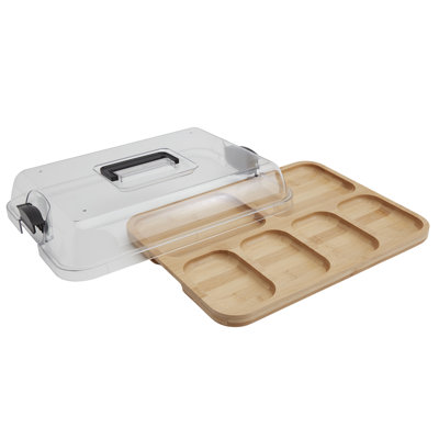 Denmark Tools for Cooks 6-Section Bamboo Charcuterie Board with Locking Plastic Lid and Handle