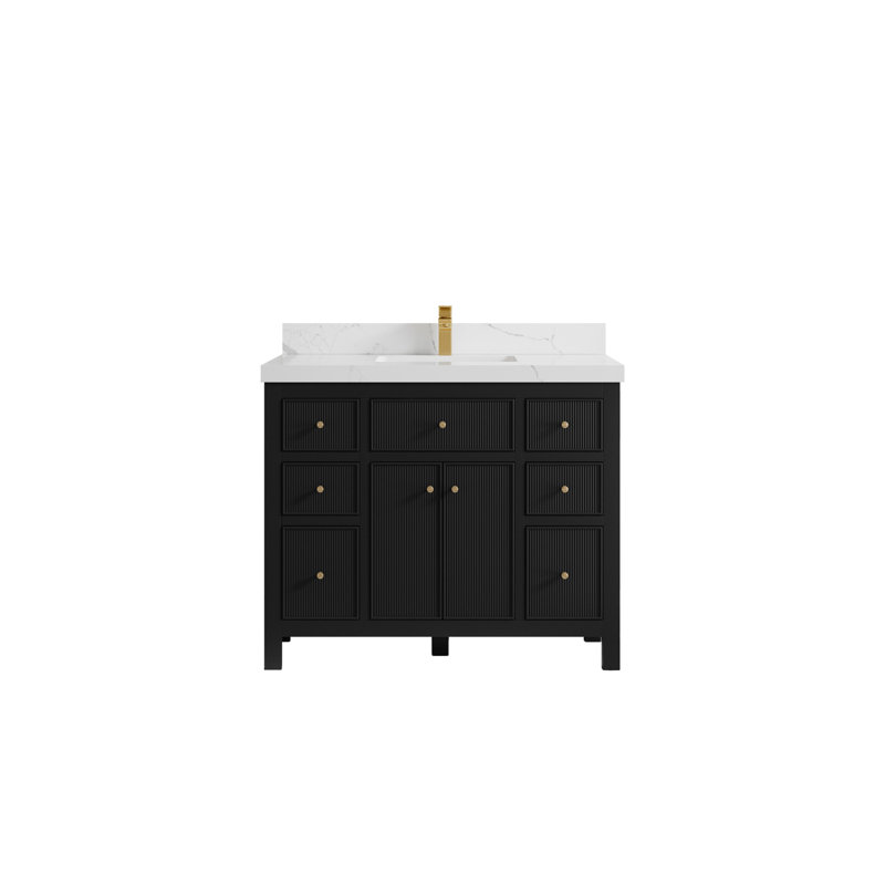 Ensemble de meuble-lavabo simple 42 po, Noir, Calacatta Laza