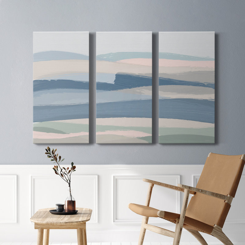 «Rolling Waters», peinture sur toile tendue 3 pièces, H 48 po x l 96 po x P 1 po