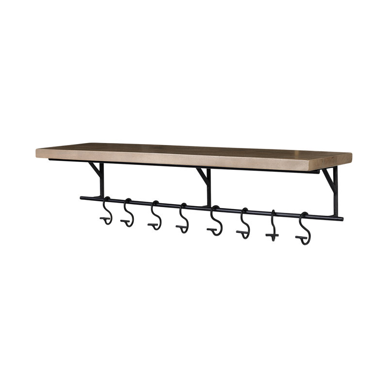 Étagère d’appoint en bois de manguier massif avec crochets Beauvoir, H 7 po x l 36 po x P 10 po
