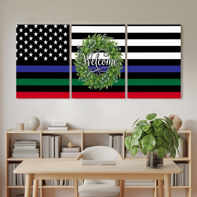 3 pièces 16 x 12 pouces, motif de drapeau à rayures colorées, décoration murale sur toile