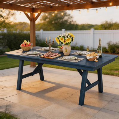 6-Person HDPE Outdoor Dining Table – Rectangle Patio Table with 2.1” Umbrella Hole, Triangular Legs, Weatherproof for Garden, Deck, Poolside