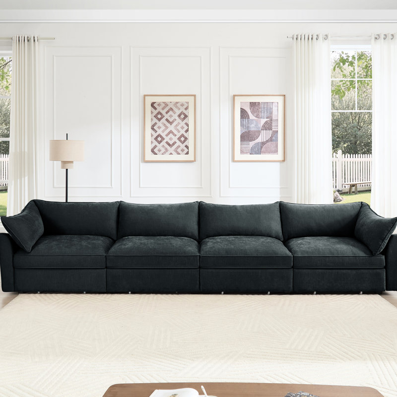 Chenille 4 places gris avec de très grands sièges larges, une conception structurelle unique, un rangement coulissant dans une assise douce et confortable, plusieurs tailles pour différentes configurations de maison, un tiroir intégré -