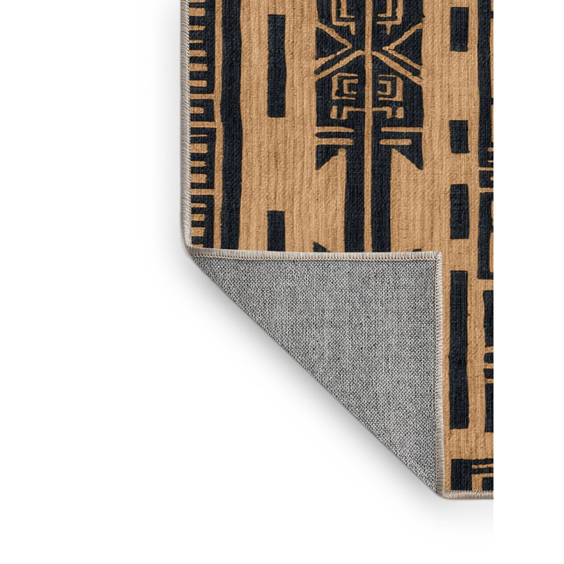 Washable Geometric Tiki Patterns Hawaiian Area Rug, Rectangle 3' x 5'