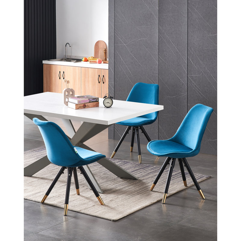 Guadelupe 4 Person Dining set - a Rectangular Wooden Dining Table with Metal Legs and a Set of 4 Quilted Velvet Dining Chairs for Dining Room - Modern Dining Table Set